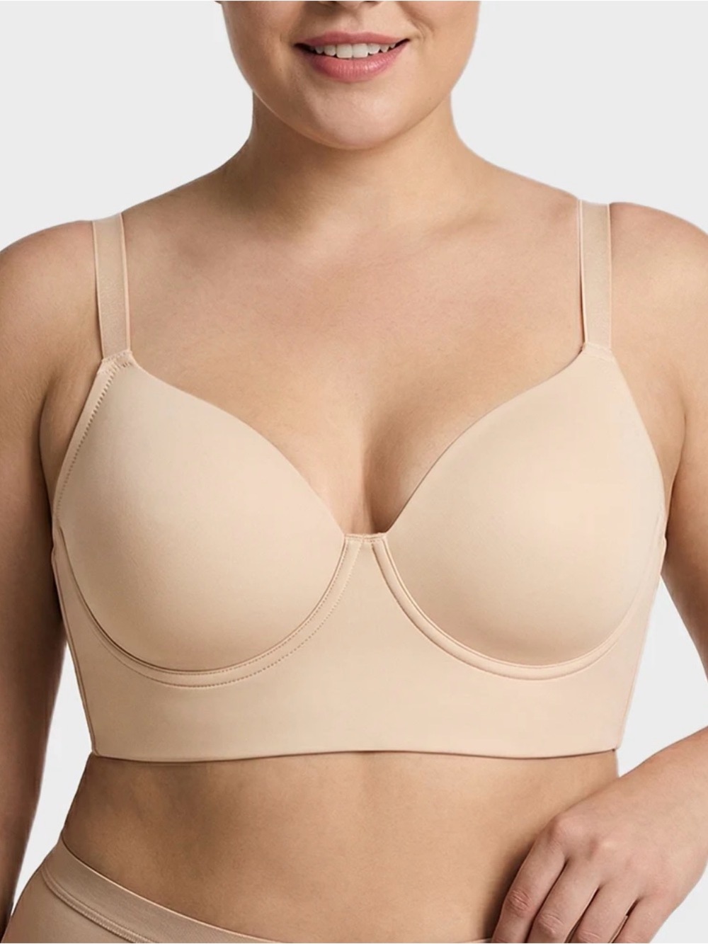 SHECURVE Back Smoothing Full Coverage Bra Size 38C Neutral Beige Underwire